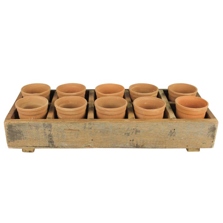 HomArt – Großhandel Blumentopf – Campo Wood Caddy mit 10 Tonbechern