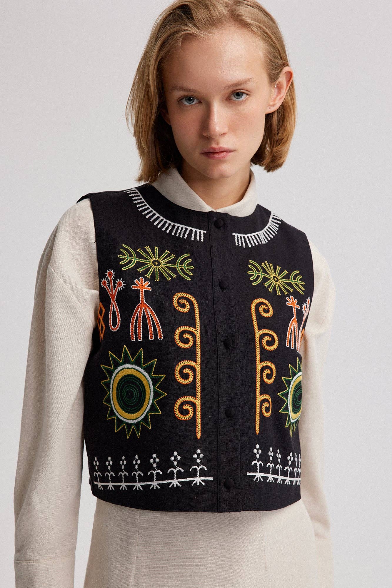 Black EMBROIDERED LINEN VEST for wholesale on Faire4