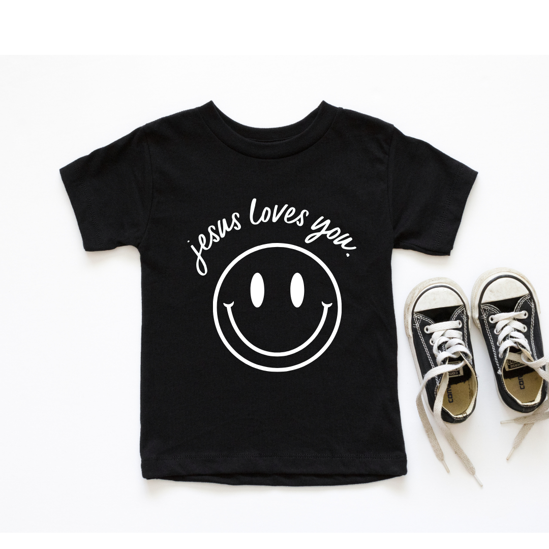 SBG Co. – wholesale Screen-printed t-shirt – Kids – Jesus Loves You Smiley Youth Tee1