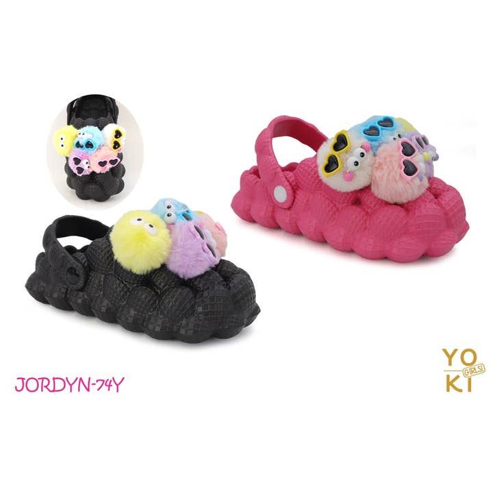 YOKI Girls Kids Pom-Pom Heart Clog Sandals Cute Spa Slippers for wholesale by Yoki Girls