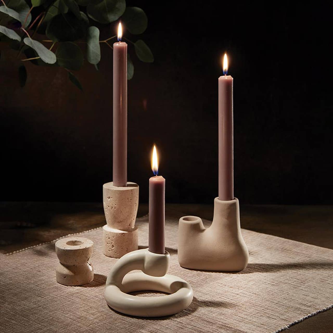 47th & Main (Creative Brands) - Wholesale Candle Holder - Travertine Marble Taper Candle Holder1