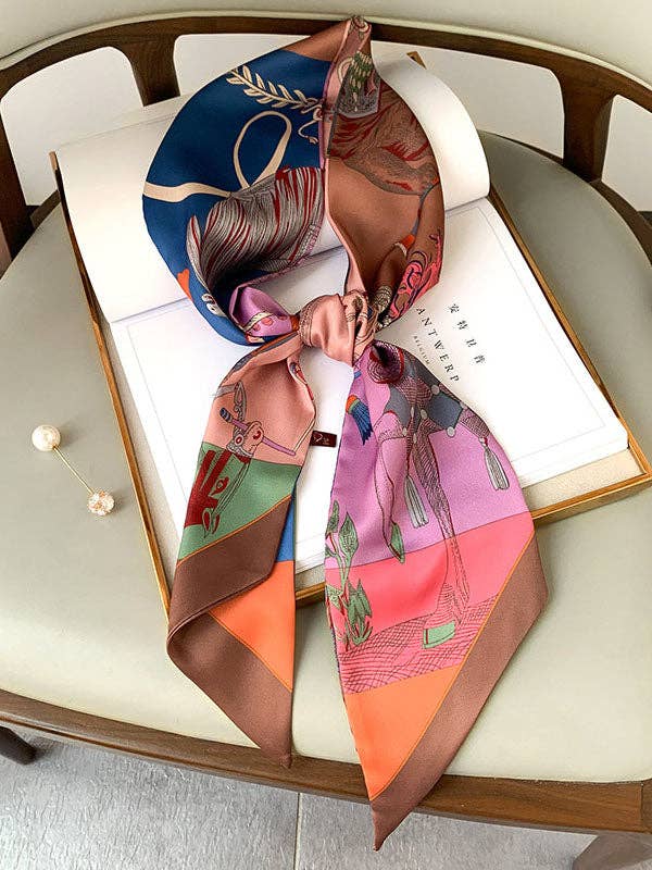 ShieldChic - Wholesale Scarf - Women's - Vintage Printed Contrast Color Silk Scarf1