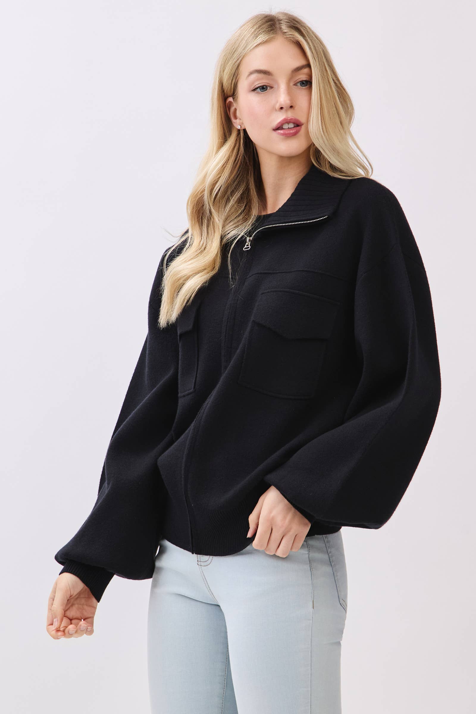 Calista - Wholesale Bomber Jacket - Women's - SWEATER BOMBER JACKET - VW61331