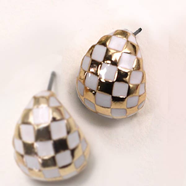 JOSSLYN by wall to wall - Wholesale Hoop Earrings - CHECKER HALF MOON HOOP EARRINGS | 80E3084