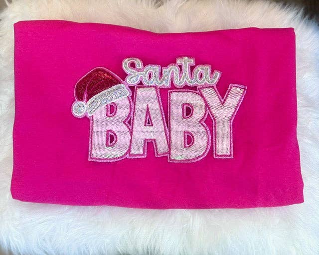 sequinandstiches - Wholesale Patch - Sequin Santa Baby, 11 inch patch, Christmas Patch, Iron On Patch, Holiday Patch, DIY Patch, Sweatshirt Patch. Pink Patch2
