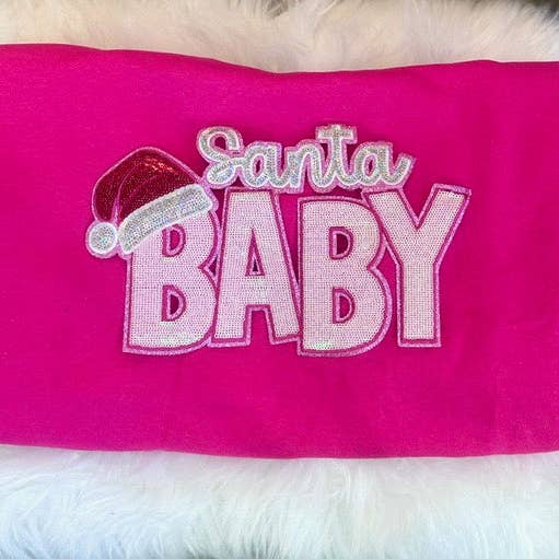 sequinandstiches - Wholesale Patch - Sequin Santa Baby, 11 inch patch, Christmas Patch, Iron On Patch, Holiday Patch, DIY Patch, Sweatshirt Patch. Pink Patch2