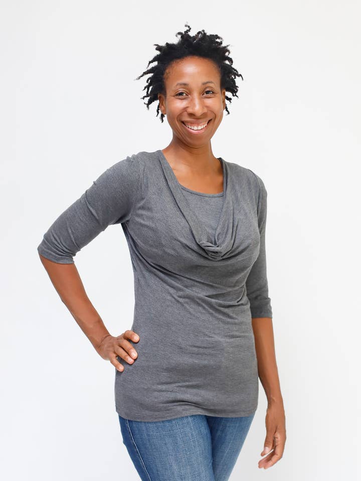 Cowl Neck Nursing Top - 3/4 Sleeve for wholesale by MamaWear Nursing Apparel