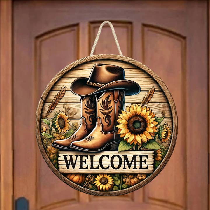 Western Sunflower Door Hanger Wreath Decor for wholesale by Whiskey & Lace Outfitters /The Longhorn Hippie Co.