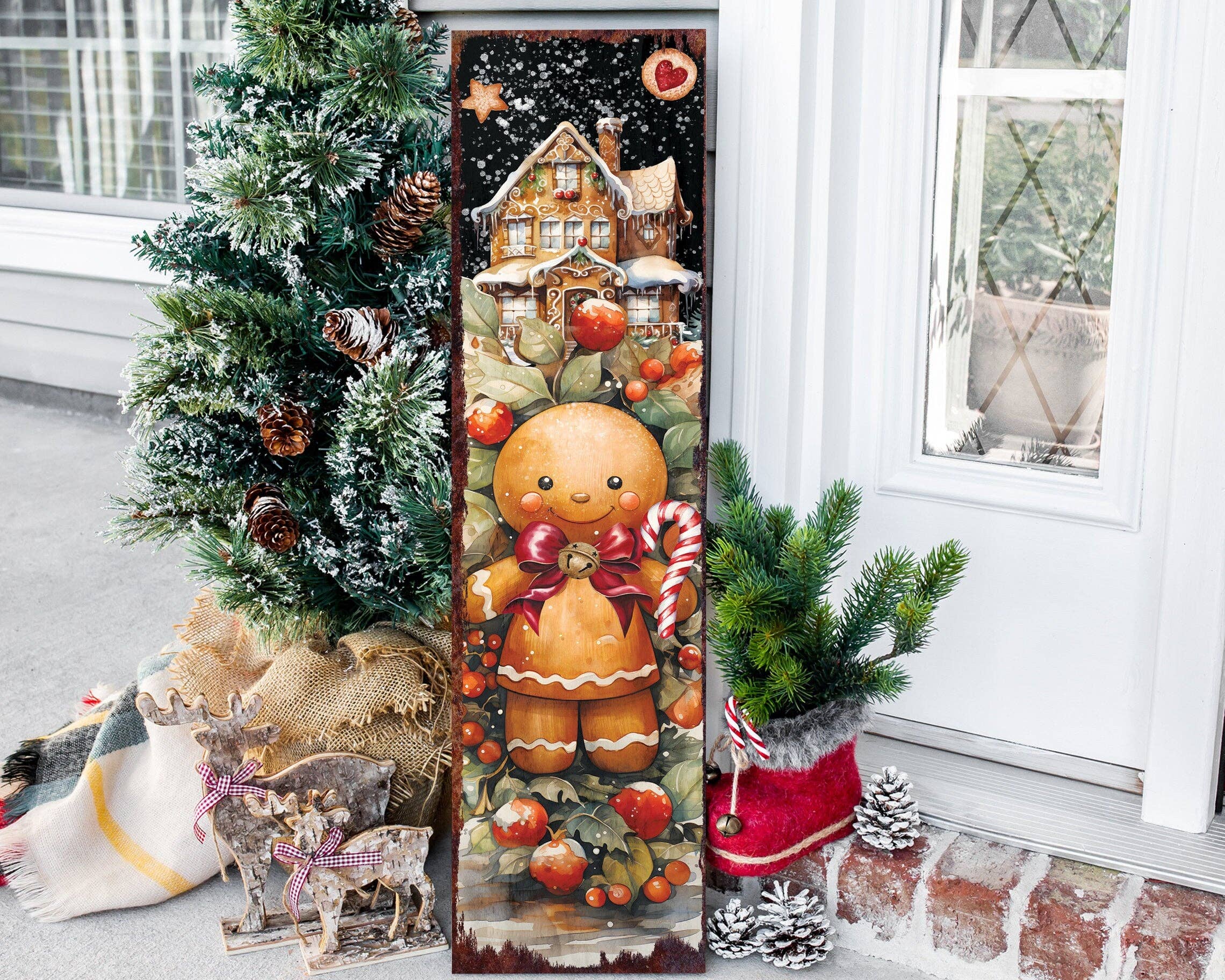 TX USA Corporation – Engroshandel Julekunst til væggen – Ingefærkage Juleveranda Velkomstskilt | Sød Helligdagsdørdekoration & Gave8