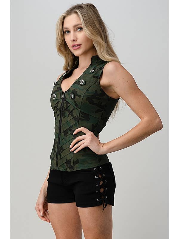 Lydia USA – Engroshandel Skjorte med buttondown – til kvinder – Militær camo-printet skjorte med knapper
