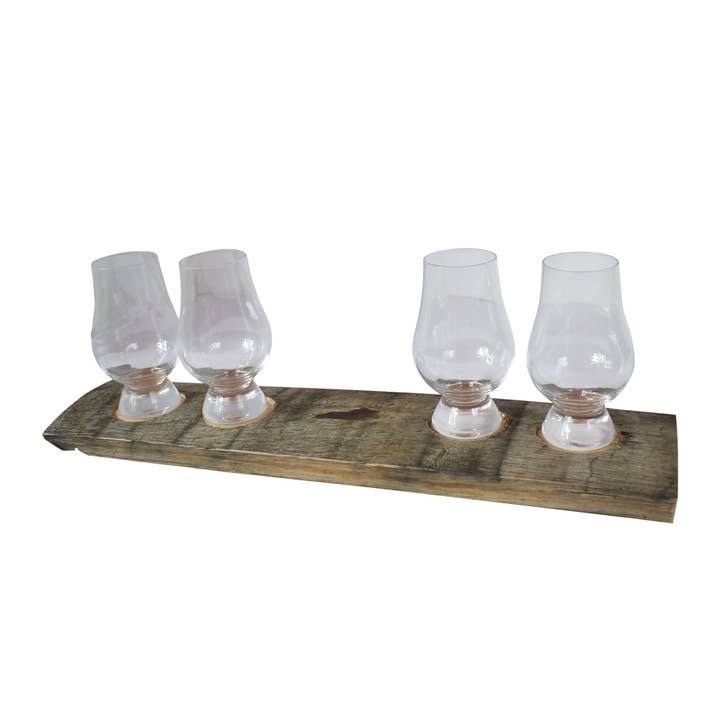Layne Wilson - Wholesale Cocktail/Liquor Glass - Bourbon Flight Board with Four True Glencairn Glasses