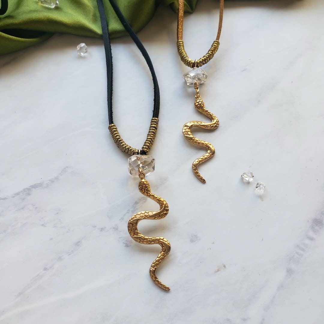 Dreamers of Dreams - Wholesale Pendant/Charm Necklace - Gold Year of the Snake Diamond Quartz Long Necklace1