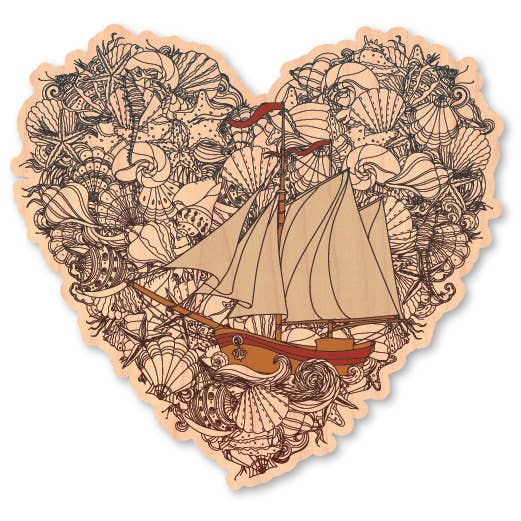 Mini Wood Sticker - Sailboat Heart for wholesale by Morris Magnets