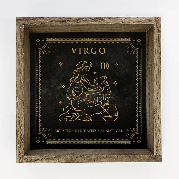 Décoration murale en toile et bois avec signe de l'horoscope du zodiaque de la Vierge pour la vente par Hangout Home