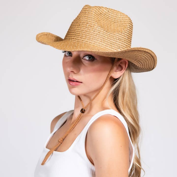 Fashion Sequin Wide Brim Straw Woven Cowboy Hat for wholesale by SP Sophia Collection