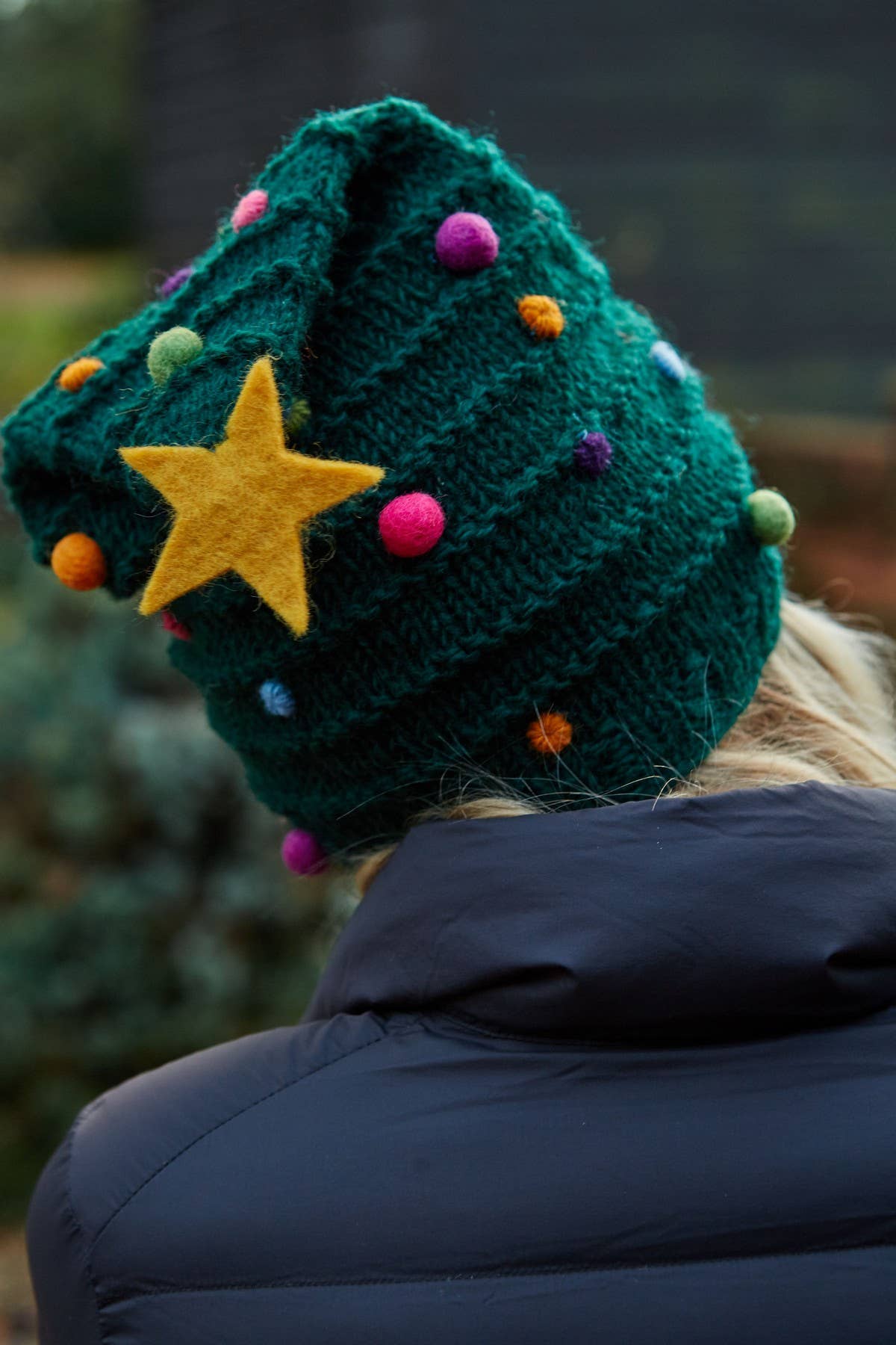 Christmas Tree - Hand Knitted Wool Multicoloured Xmas Hat for wholesale on Faire4