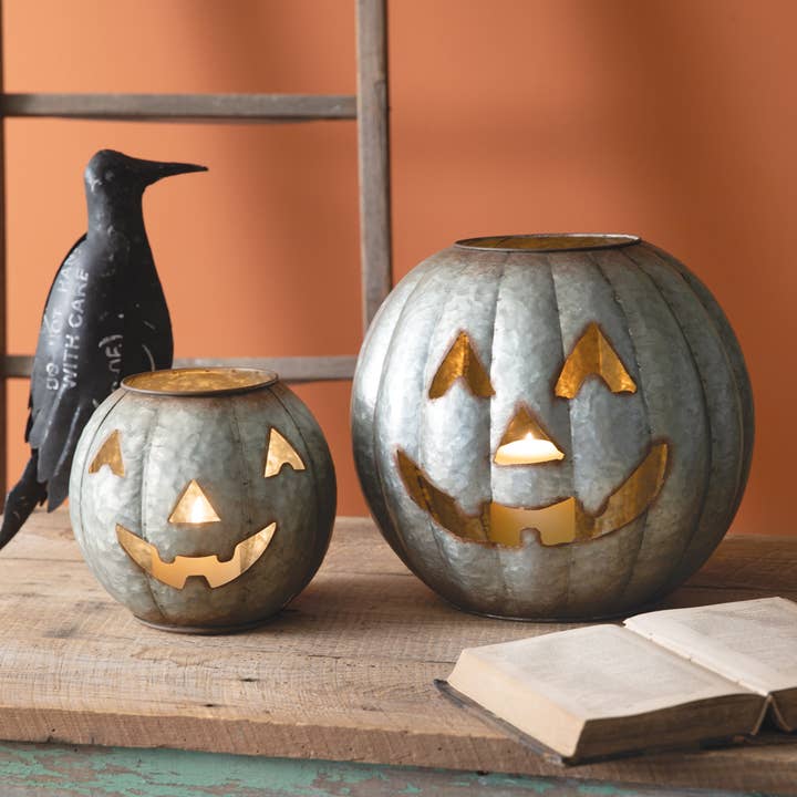 CTW Home Collection - Wholesale Lantern - Set of Two Galvanized Pumpkin Luminaries