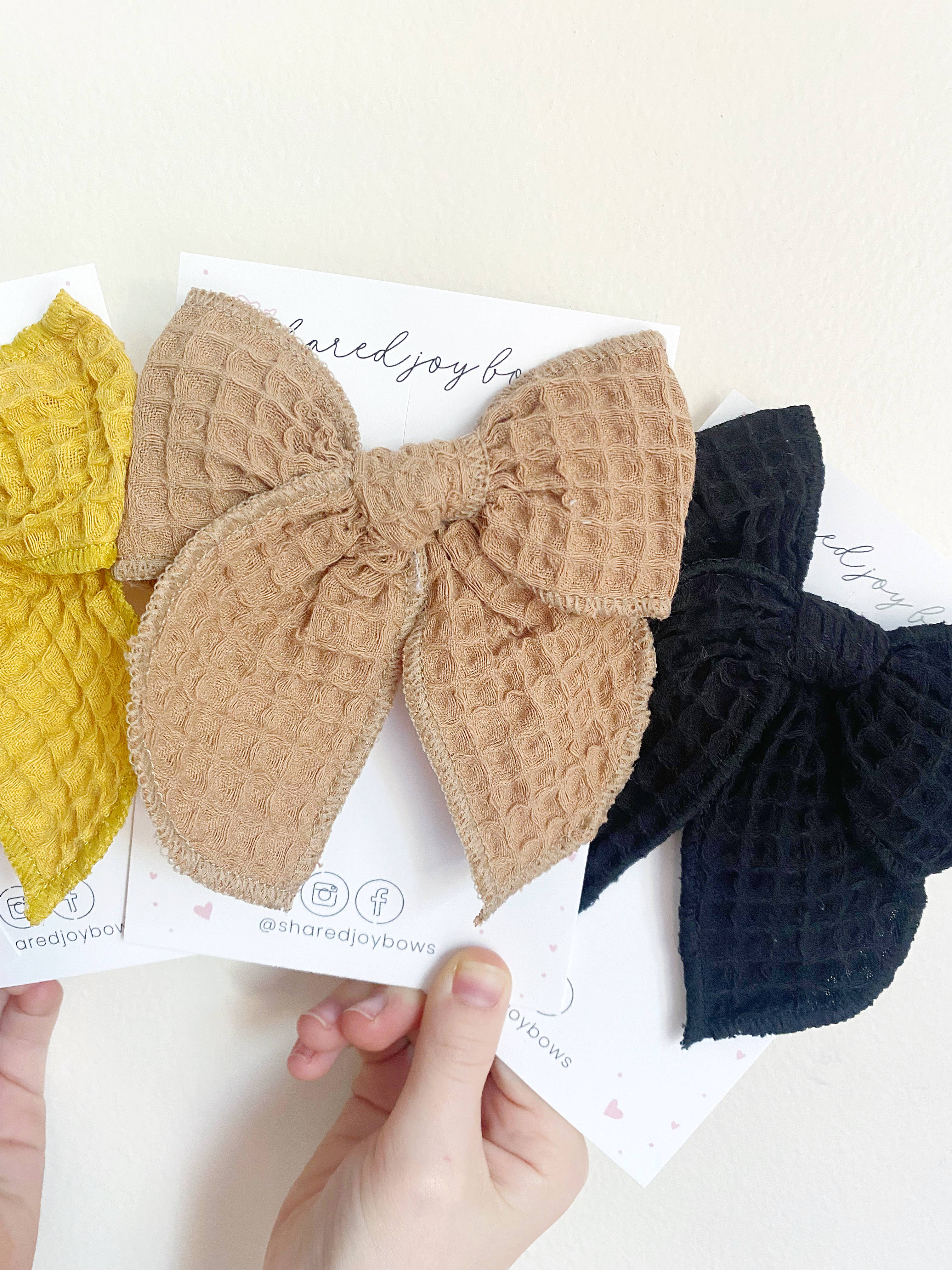 Shared Joy Bows – Engroshandel Hårsløjfe - Børn – Efterår Vaffelstrik Hårsløjfer1