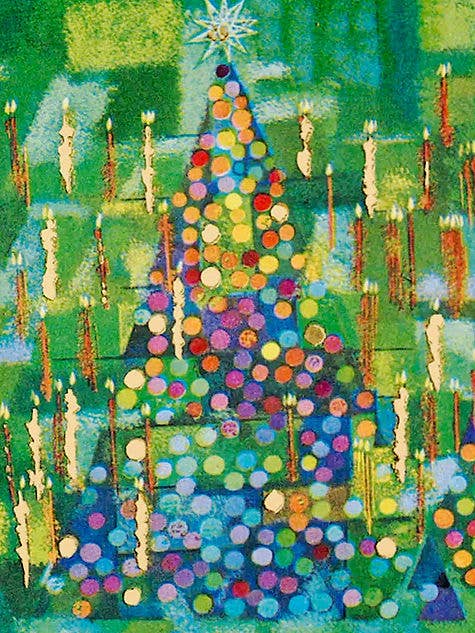 Christmas Holiday Greeting Card with Bright Tree for wholesale by Just Write Arts