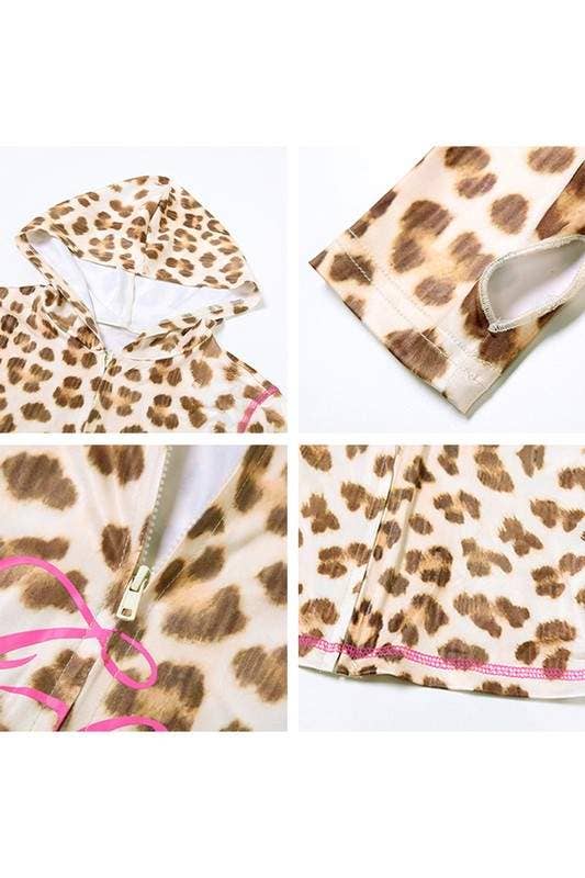 KAKI ensemble de survêtement à capuche et short imprimé léopard en vente sur Faire8