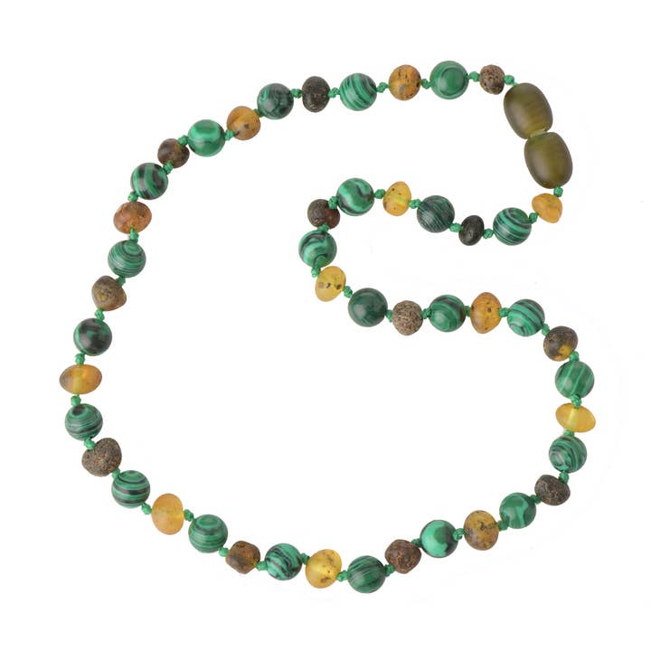 Green Baroque Raw Baltic Amber & Malachite Necklace for wholesale by The Natural Amber