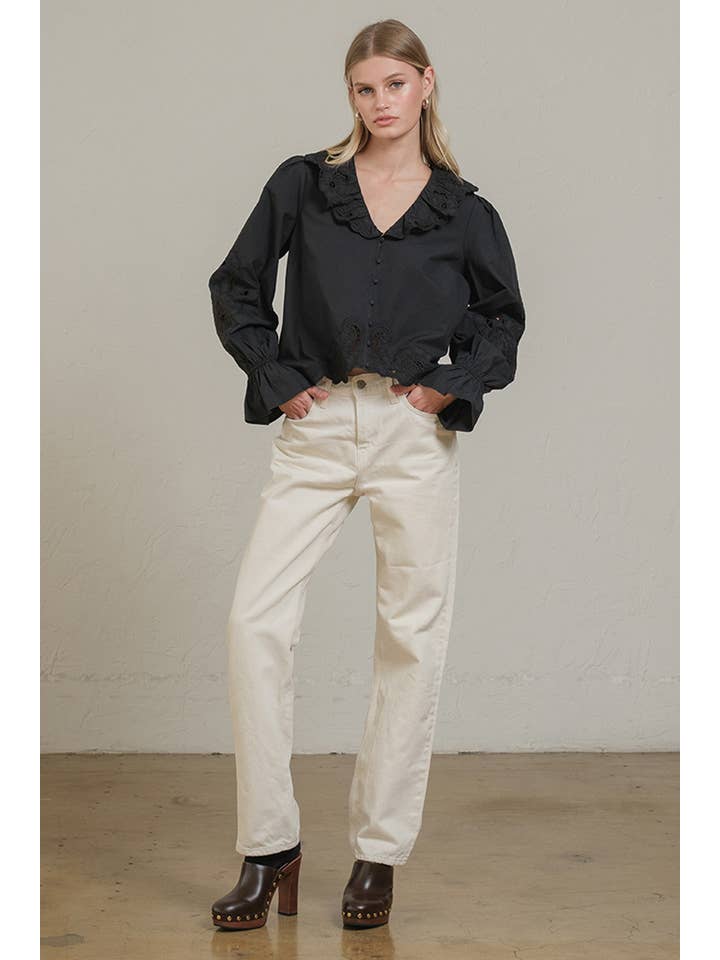 RAISONNEL - Vente Chemisier – femme - Blouse à volants brodée - RT10398