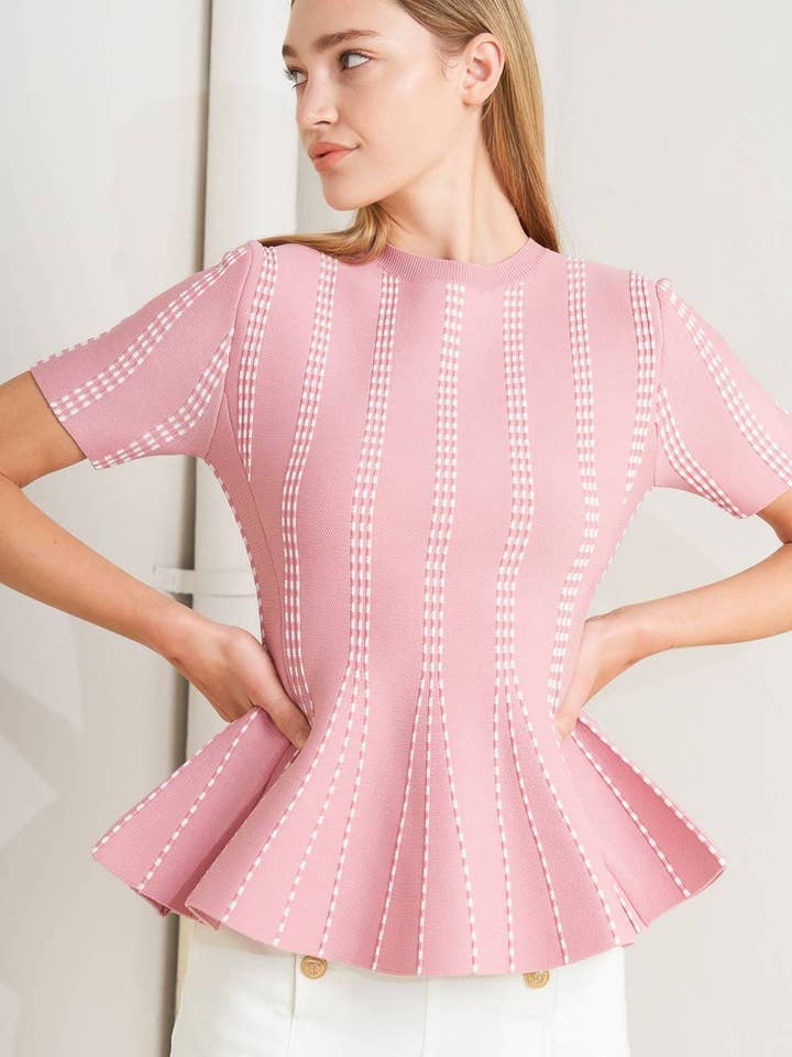 A jacquard sweater top - FSW1328 PINK WHITE for wholesale by FLYING TOMATO