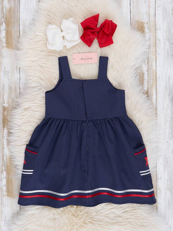 Marie Nicole Clothing - Wholesale Dress - Kids - Navy Star Spangled Pocket Dress