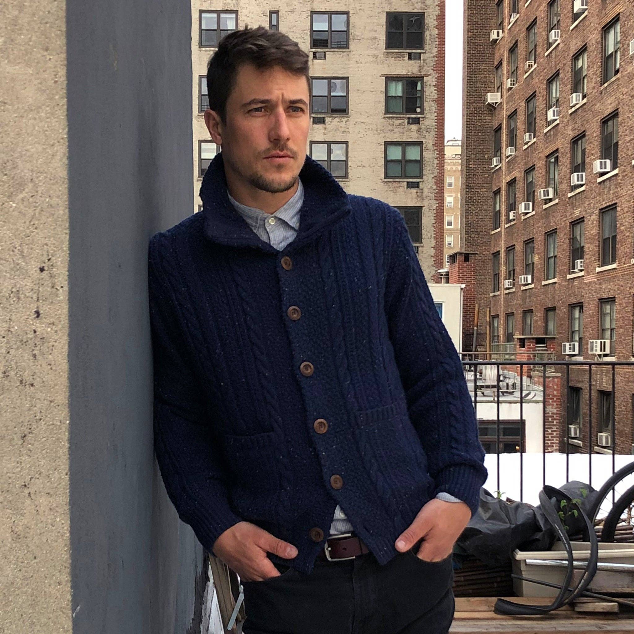 DIBI - Wholesale Cardigan - Men's - Navy Donegal Cardigan Sweater3