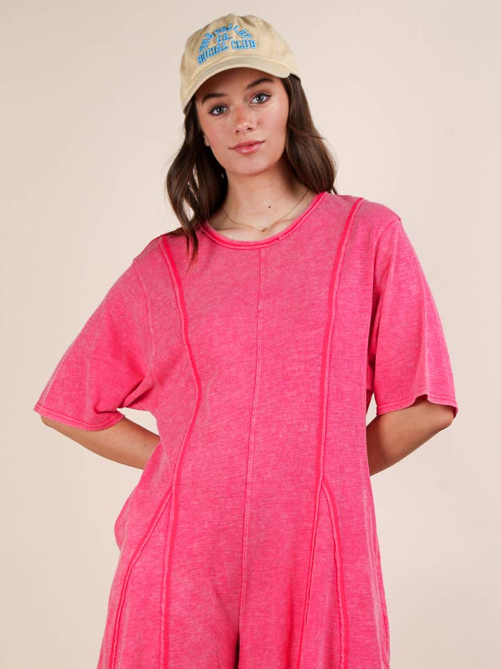 VERY J - Wholesale Romper - Women's - NP70727-Mineral Washed Oversized Knit Comfy Romper