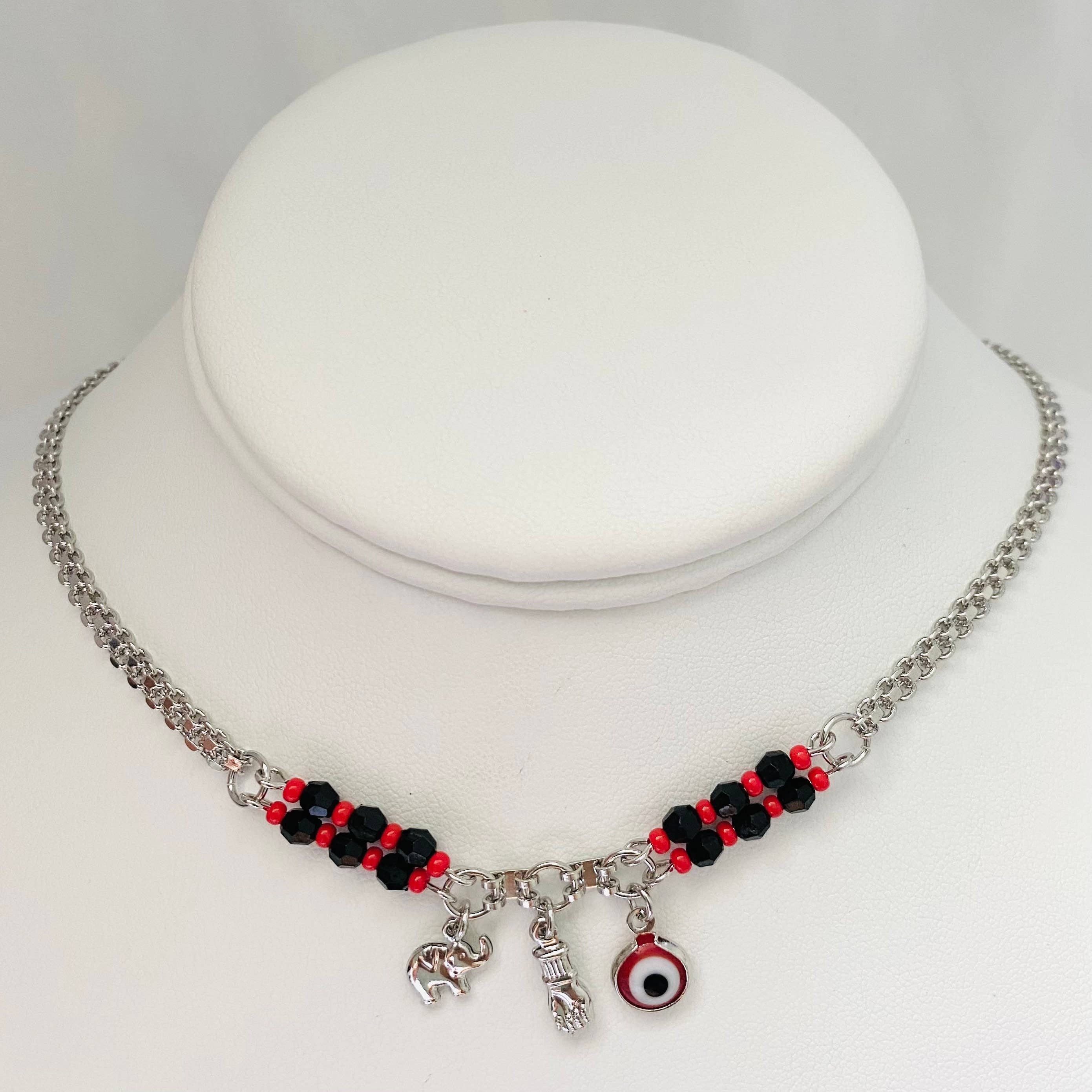 Silver Azabache Choker Necklace, Evil Eye Charm Necklace, Figa Hand for wholesale on Faire5