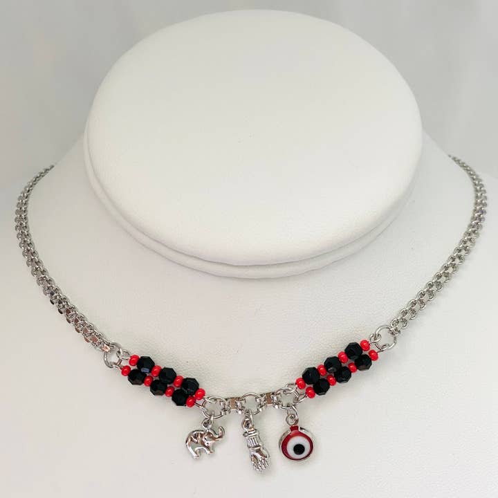 Silver Azabache Choker Necklace, Evil Eye Charm Necklace, Figa Hand for wholesale on Faire5
