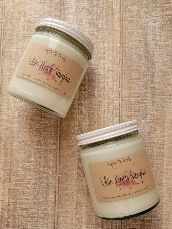 White Peach Sangria Candle for wholesale by Inspire Me Beauty