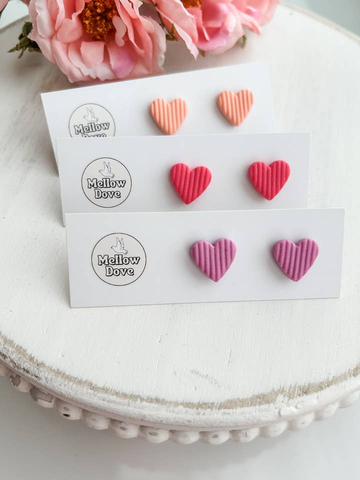 Ribbed Texture Heart Studs (Bright Colors) | Valentine's Day for wholesale by Mellow Dove Designs