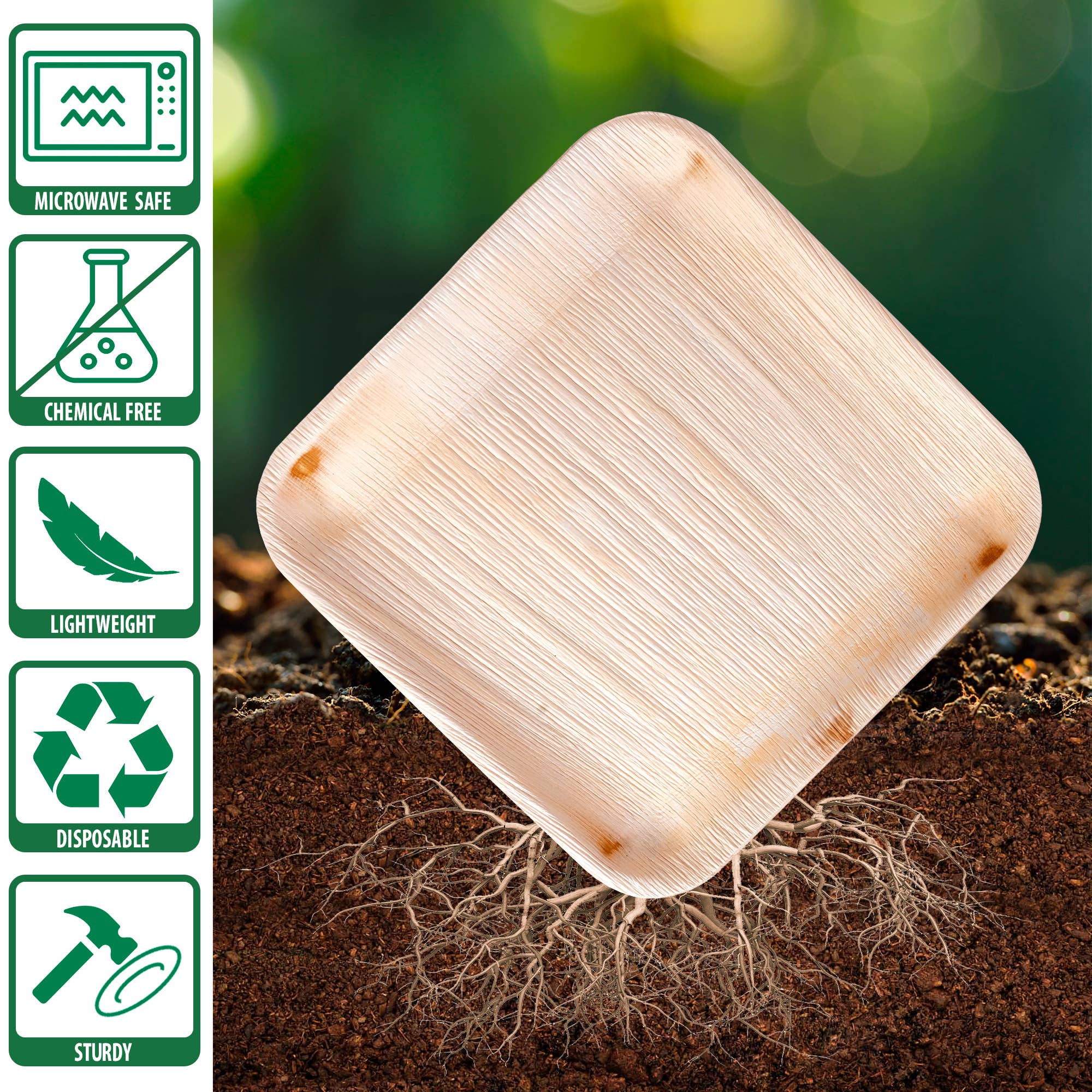 Eko Future - Wholesale Disposable Plate - 150 Square Palm Plates (50 Plates 10", 50 Forks, 50 Knives)1