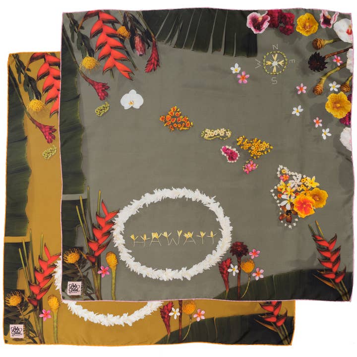 "Hawai'i" Silk Twill Scarf for wholesale by Lola Pilar Hawaii