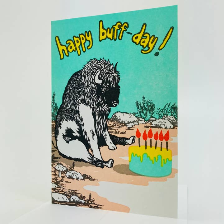 Old School Stationers - Wholesale Birthday Card - Buffalo & birthday cake!