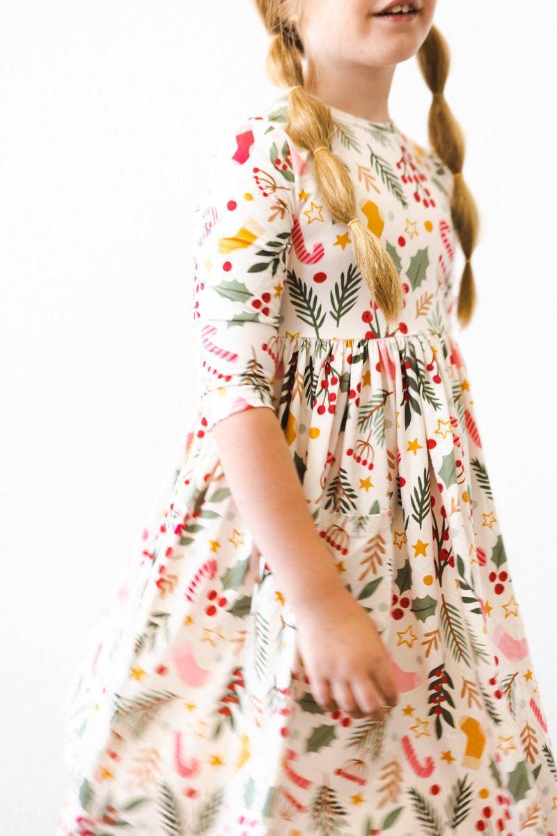 Mila & Rose - Wholesale Dress - Kids - Holly Jolly Christmas 3/4 Sleeve Pocket Twirl Dress9