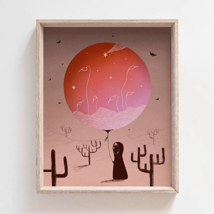 Balloon Portal – Soft Pink Desert Fantasy Art Print for wholesale by Maile Lani Art + Illustration