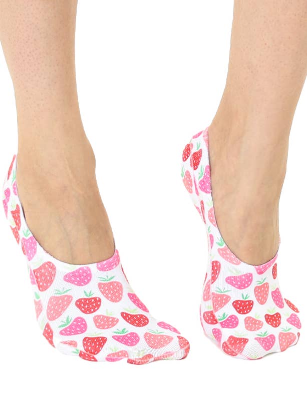 Living Royal - Wholesale Socks - Women's - No-Show Liner Socks - Pink & Red Sweet Strawberries - White0