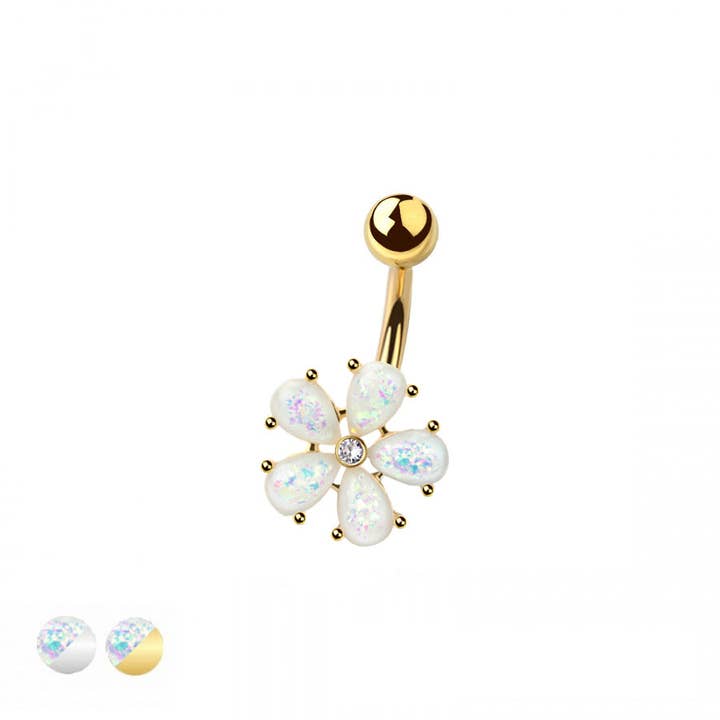 FLEUR D'OPALE EN ACIER CHIRURGICAL 316L NON PENDANTE POUR NOMBRIL pour la vente par CRAVE