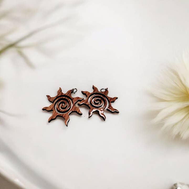 Fish Towne Designs, LLC - Wholesale Dangle Earrings - Handmade Wood and Resin Celestial Sun Dangle Earrings