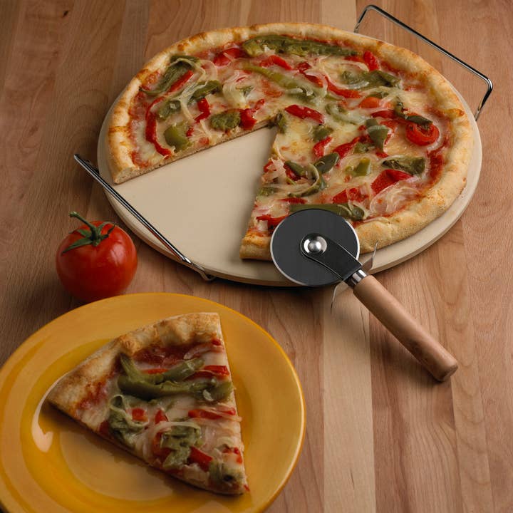 Fox Run Brands - Wholesale Pizza Board - Fox Run 12.5" Pizza Stone Set, Rack and Pizza Cutter