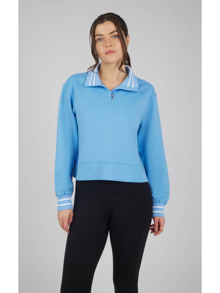 90 Degree by Reflex & Yogalicious - Wholesale Sweatshirt - Women's - Women's Scuba Half Zip Pullover with Stripe Detail7