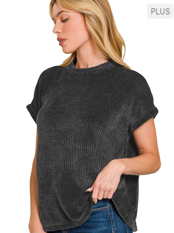 .1208 Plus Chenille Waffle Cap Sleeve Sweater SI-29072 for wholesale by 42POPS