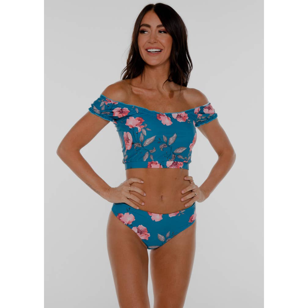 Blue Floral off the Shoulder Top for wholesale by Coral Reef Swim