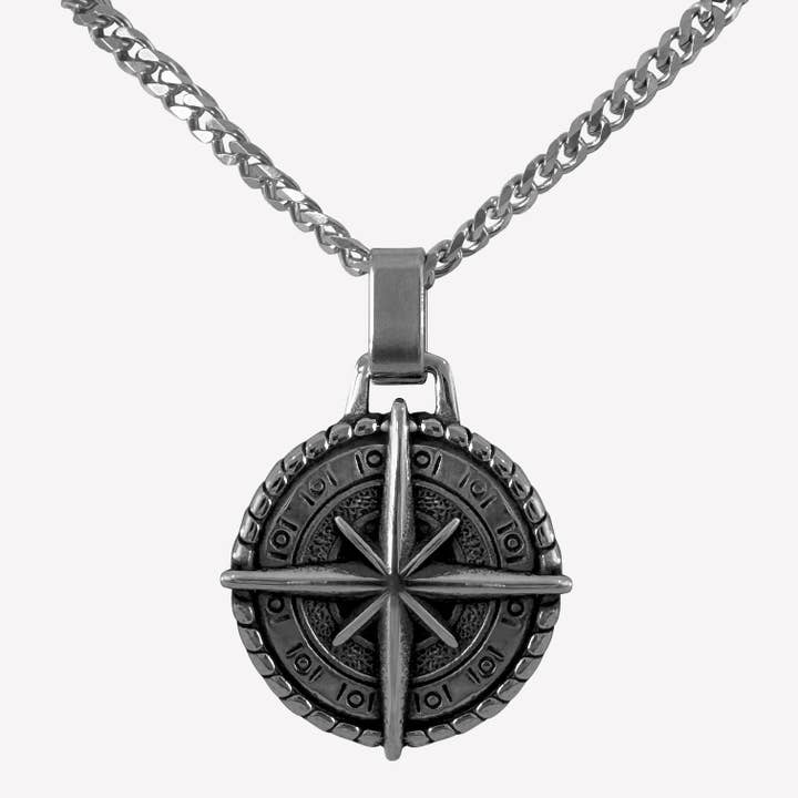 20" Stainless Steel Curb Chain with Compass Pendant for wholesale by Aurea