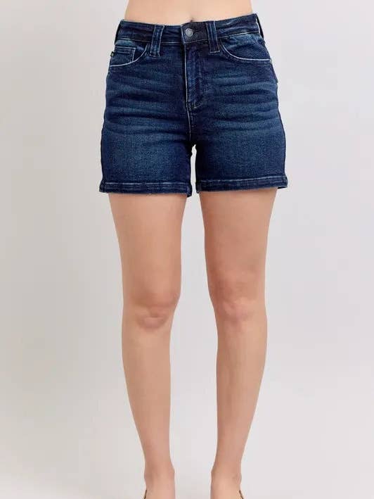 Judy Blue Pantalones Cortos de Mezclilla de Talla Grande con Bolsillo Trasero de Solapa y Cintura Alta para venta al por mayor de Queenado