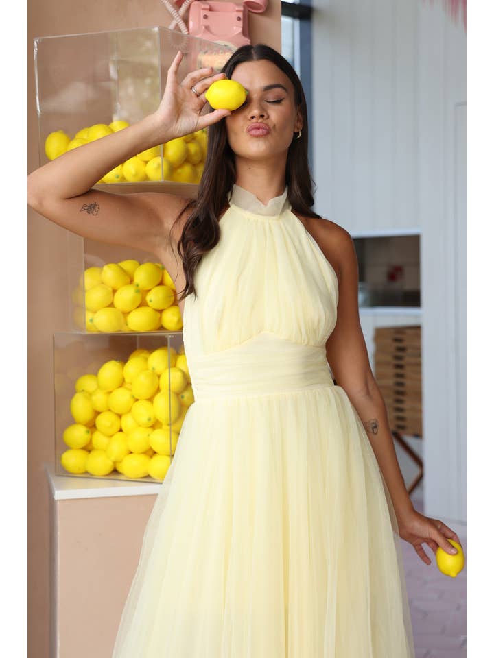 Vera Tulle Midi Dress in Butter Yellow for wholesale on Faire3