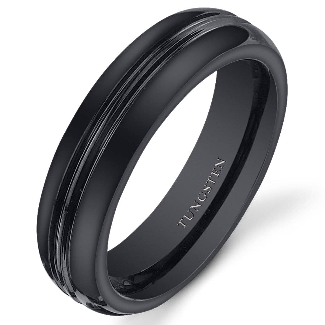 Peliani - Wholesale Band/Stacked Ring - Double Groove 5mm Womens Black Tungsten Band Size 70